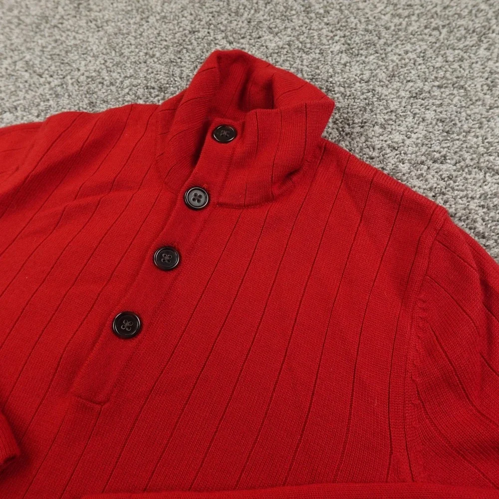 Banana Republic Sweater Mens M Red Mock Neck Merino Wool Henley Pullover Cozy